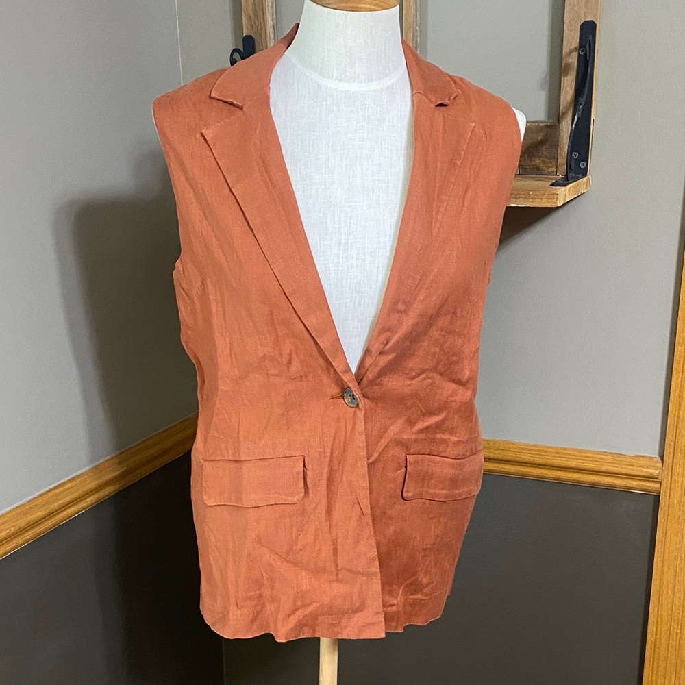 Evereve linen Rust orange Blazer vest size XS